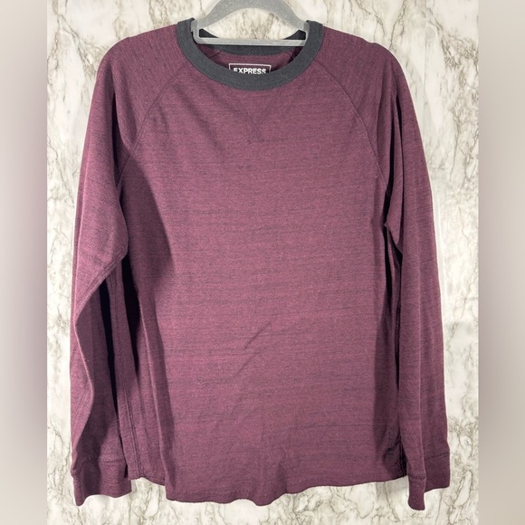Express Crew Neck Shirt Mens Size Medium Maroon Long Sleeve - Picture 1 of 4